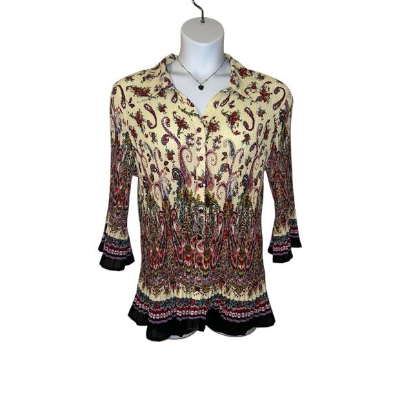 Avenue Women’s Plus Size 22/24 Boho Paisley Pleated Blouse Top - Flared Sleeves - Picture 9 of 9